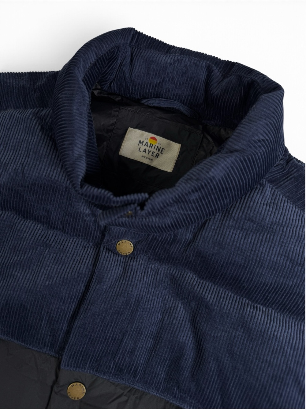 Marine Layer Palisades Cord Puffer Vest Navy Black Men’s M Like New